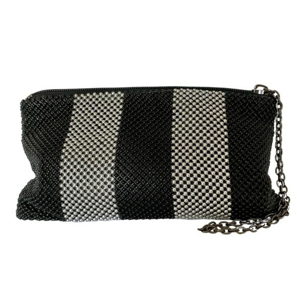 Lulu Townsend Striped Metal Beaded Mesh Wristlet Purse Evening Bag